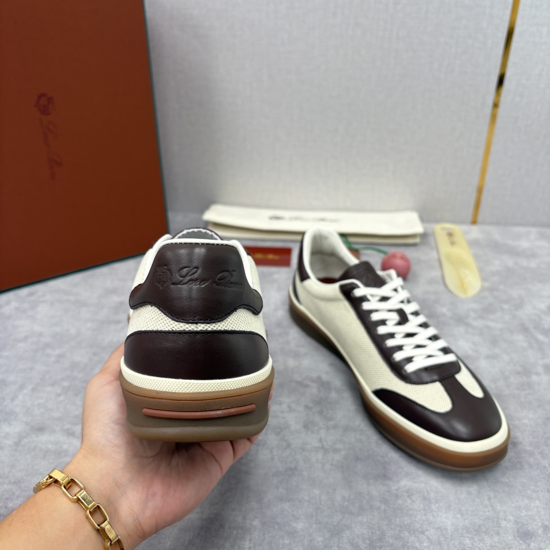 💋💍LP 家新品 LoroPian*/诺悠-翩雅 官方新款男士休闲德训鞋 牛皮拼麻料布板鞋 LP系带休闲