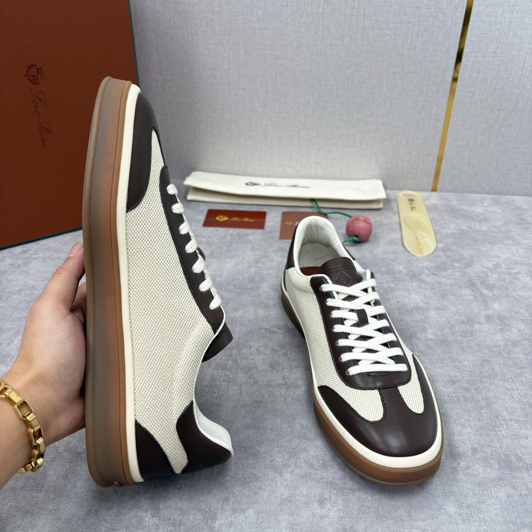 💋💍LP 家新品 LoroPian*/诺悠-翩雅 官方新款男士休闲德训鞋 牛皮拼麻料布板鞋 LP系带休闲