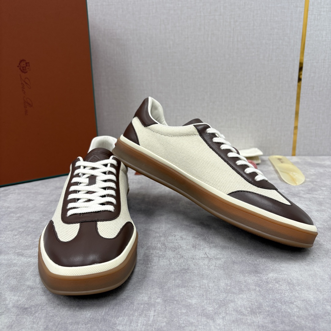 💋💍LP 家新品 LoroPian*/诺悠-翩雅 官方新款男士休闲德训鞋 牛皮拼麻料布板鞋 LP系带休闲