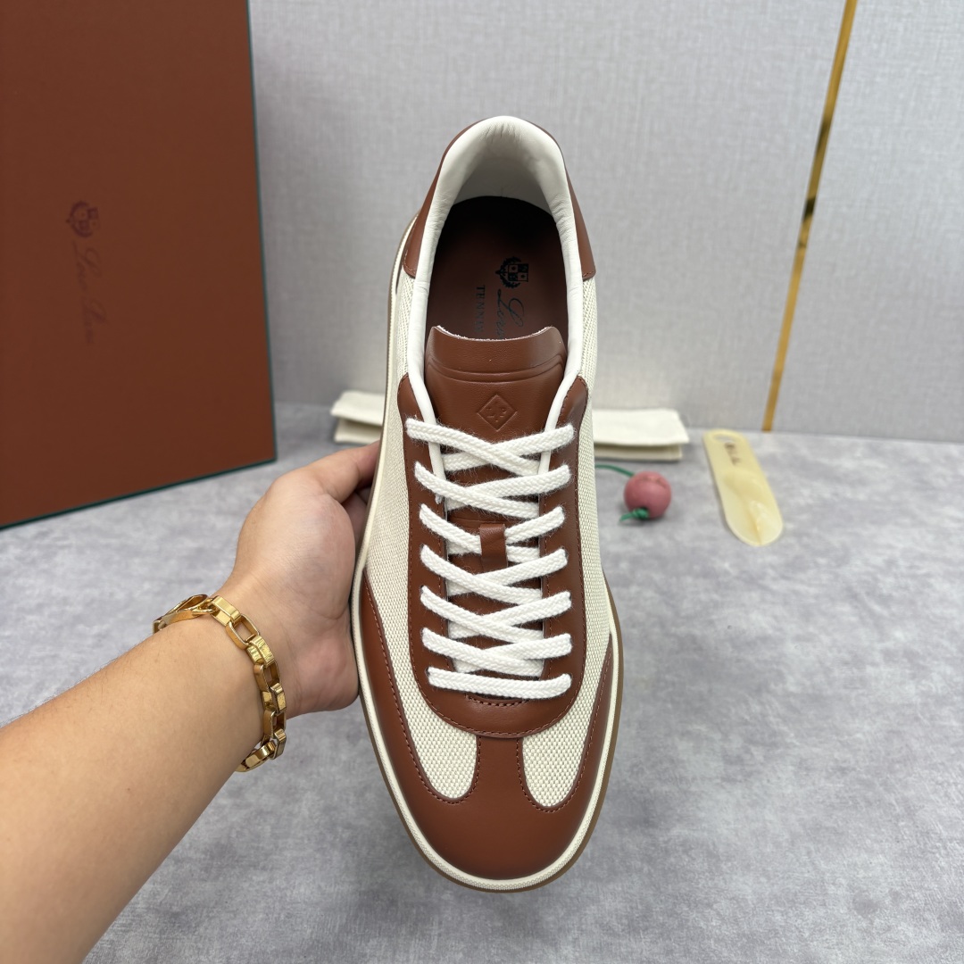 💋💍LP 家新品 LoroPian*/诺悠-翩雅 官方新款男士休闲德训鞋 牛皮拼麻料布板鞋 LP系带休闲