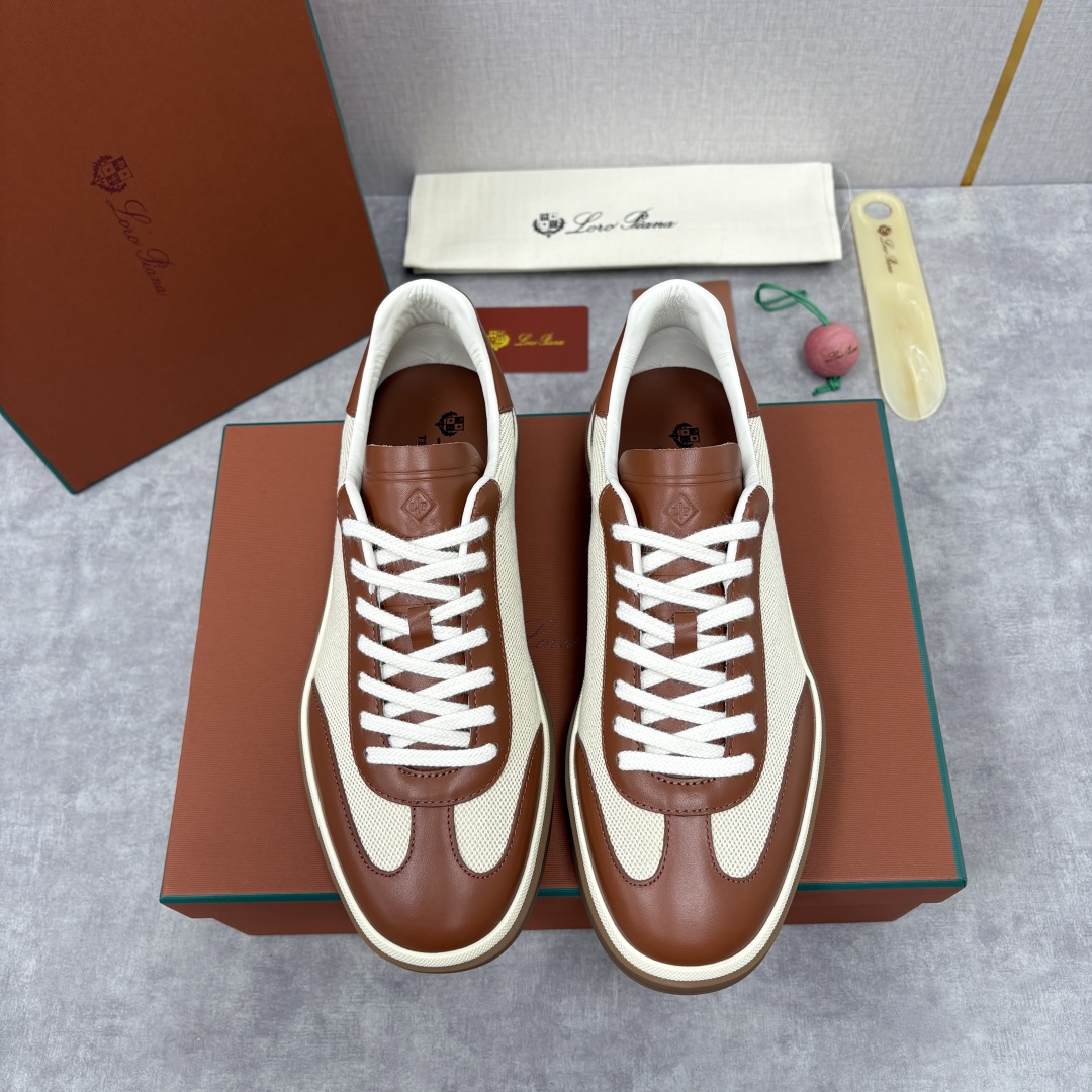 💋💍LP 家新品 LoroPian*/诺悠-翩雅 官方新款男士休闲德训鞋 牛皮拼麻料布板鞋 LP系带休闲