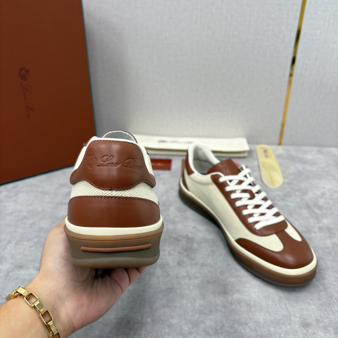 💋💍LP 家新品 LoroPian*/诺悠-翩雅 官方新款男士休闲德训鞋 牛皮拼麻料布板鞋 LP系带休闲