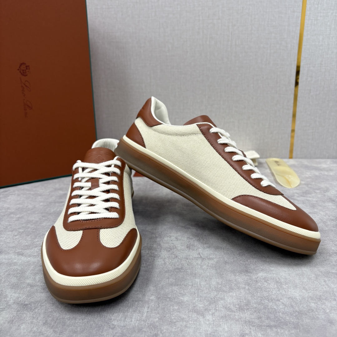 💋💍LP 家新品 LoroPian*/诺悠-翩雅 官方新款男士休闲德训鞋 牛皮拼麻料布板鞋 LP系带休闲