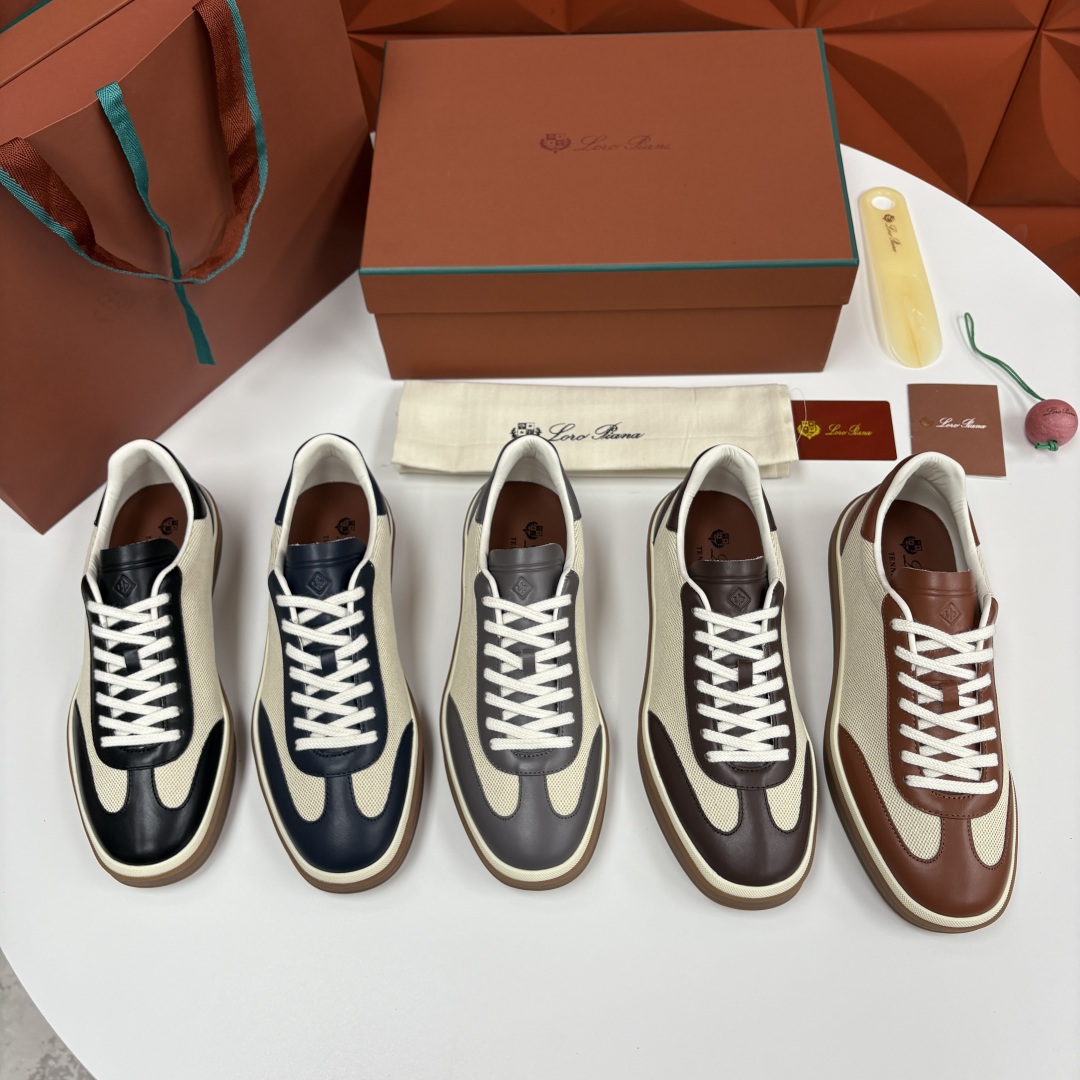 💋💍LP 家新品 LoroPian*/诺悠-翩雅 官方新款男士休闲德训鞋 牛皮拼麻料布板鞋 LP系带休闲
