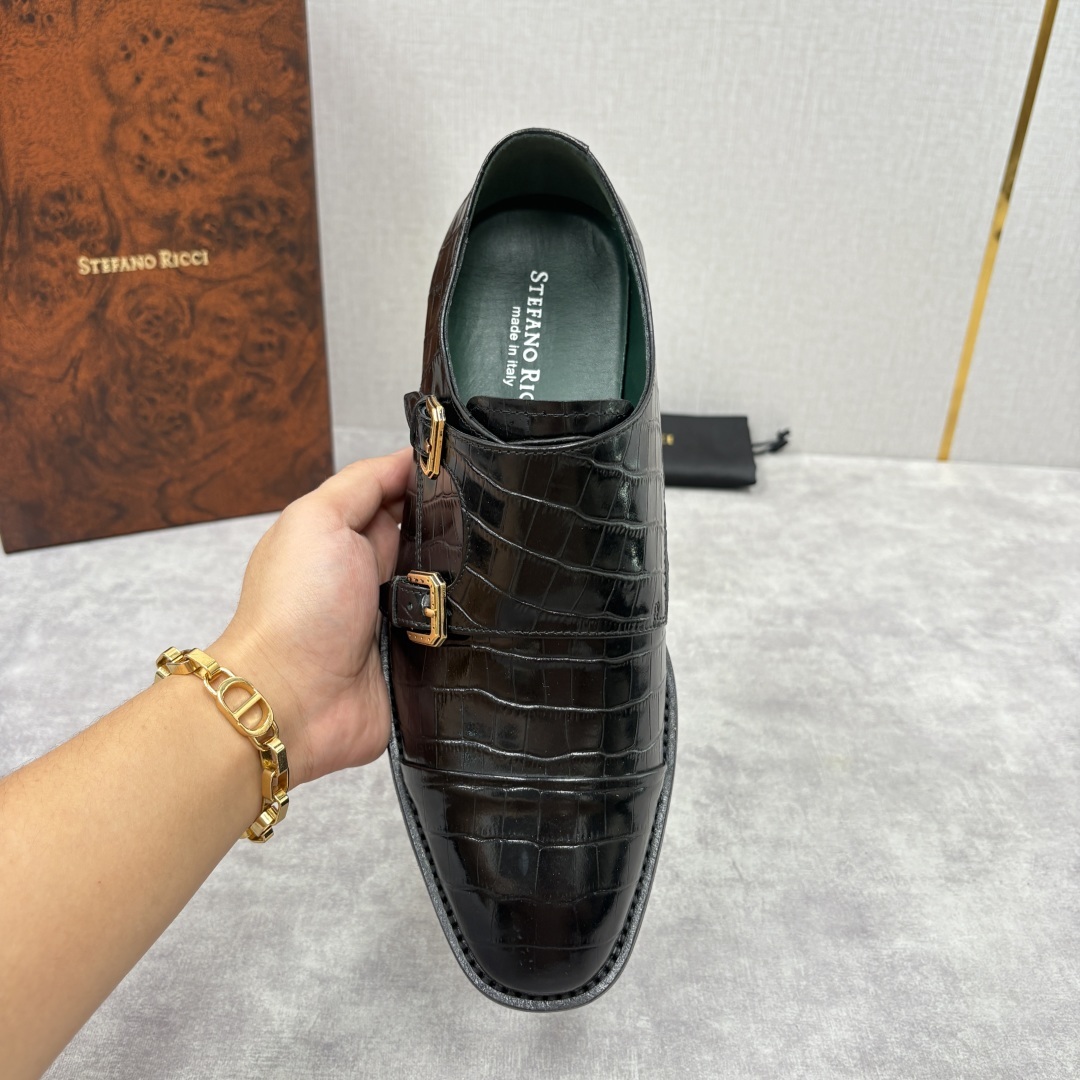 💋💍SR 家新品 Stefano-Ricci史蒂*芬 男士正装鞋🤵皮鞋 双搭扣孟克鞋 采用鳄鱼纹🐊压纹牛
