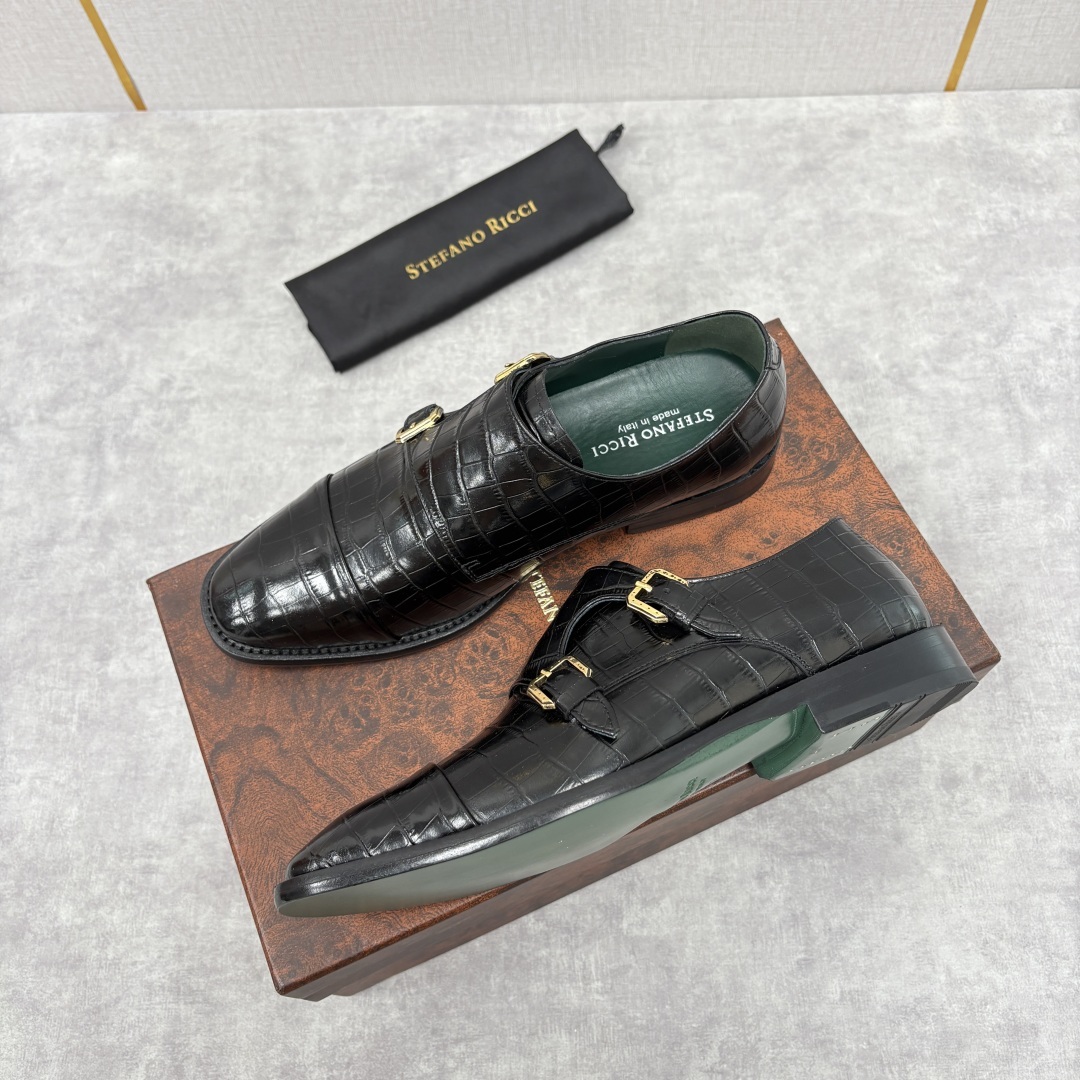 💋💍SR 家新品 Stefano-Ricci史蒂*芬 男士正装鞋🤵皮鞋 双搭扣孟克鞋 采用鳄鱼纹🐊压纹牛
