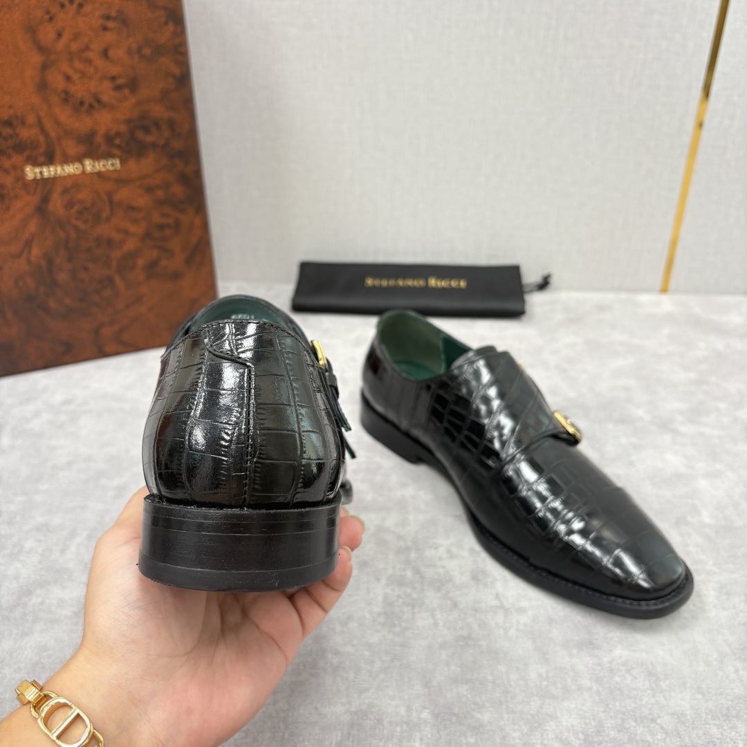 💋💍SR 家新品 Stefano-Ricci史蒂*芬 男士正装鞋🤵皮鞋 双搭扣孟克鞋 采用鳄鱼纹🐊压纹牛