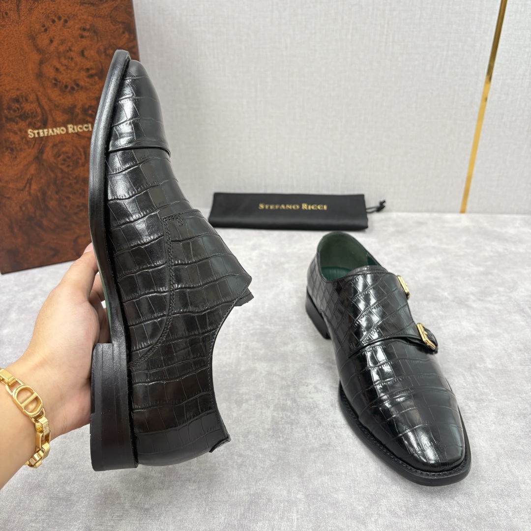 💋💍SR 家新品 Stefano-Ricci史蒂*芬 男士正装鞋🤵皮鞋 双搭扣孟克鞋 采用鳄鱼纹🐊压纹牛