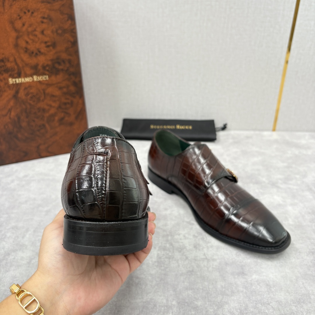 💋💍SR 家新品 Stefano-Ricci史蒂*芬 男士正装鞋🤵皮鞋 双搭扣孟克鞋 采用鳄鱼纹🐊压纹牛