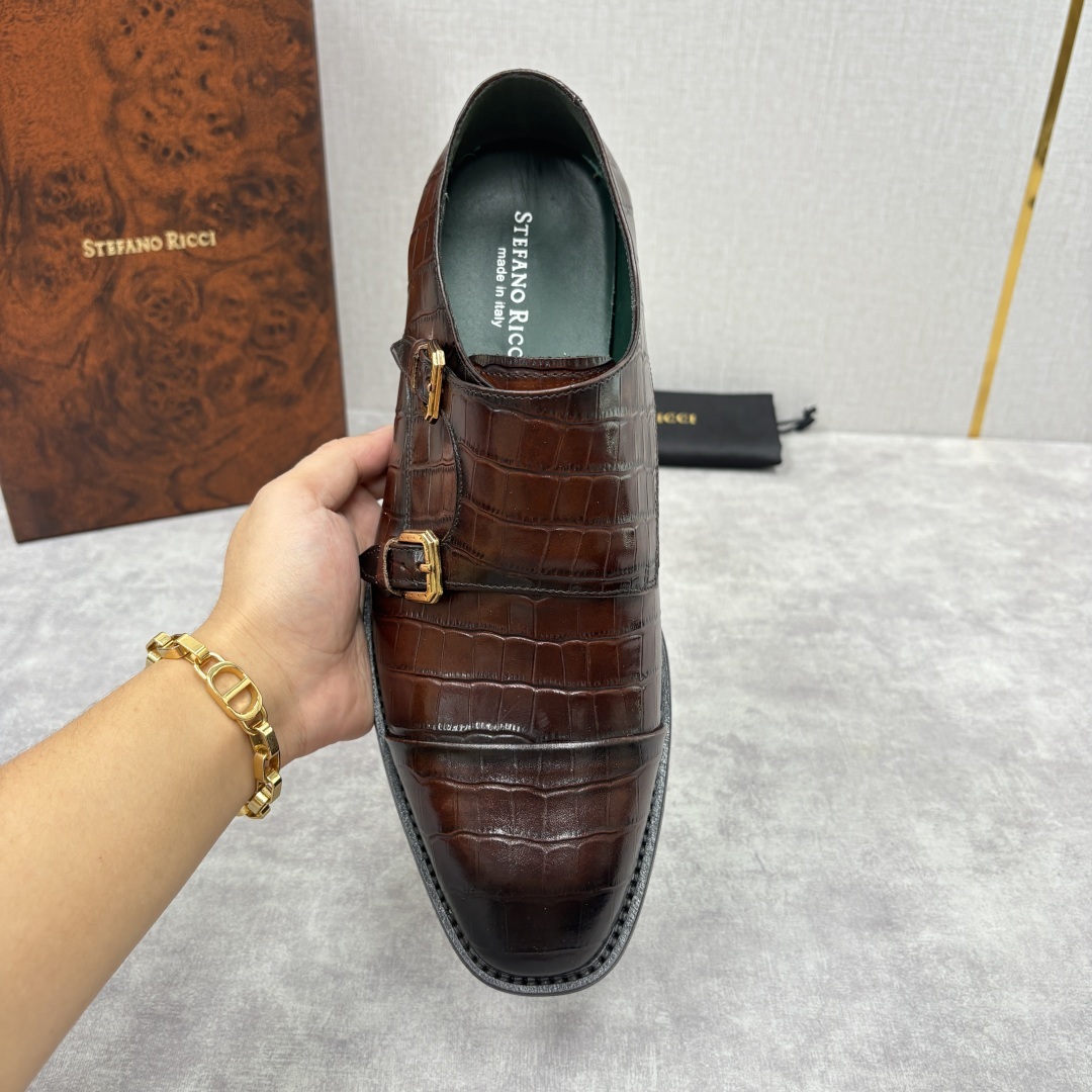 💋💍SR 家新品 Stefano-Ricci史蒂*芬 男士正装鞋🤵皮鞋 双搭扣孟克鞋 采用鳄鱼纹🐊压纹牛