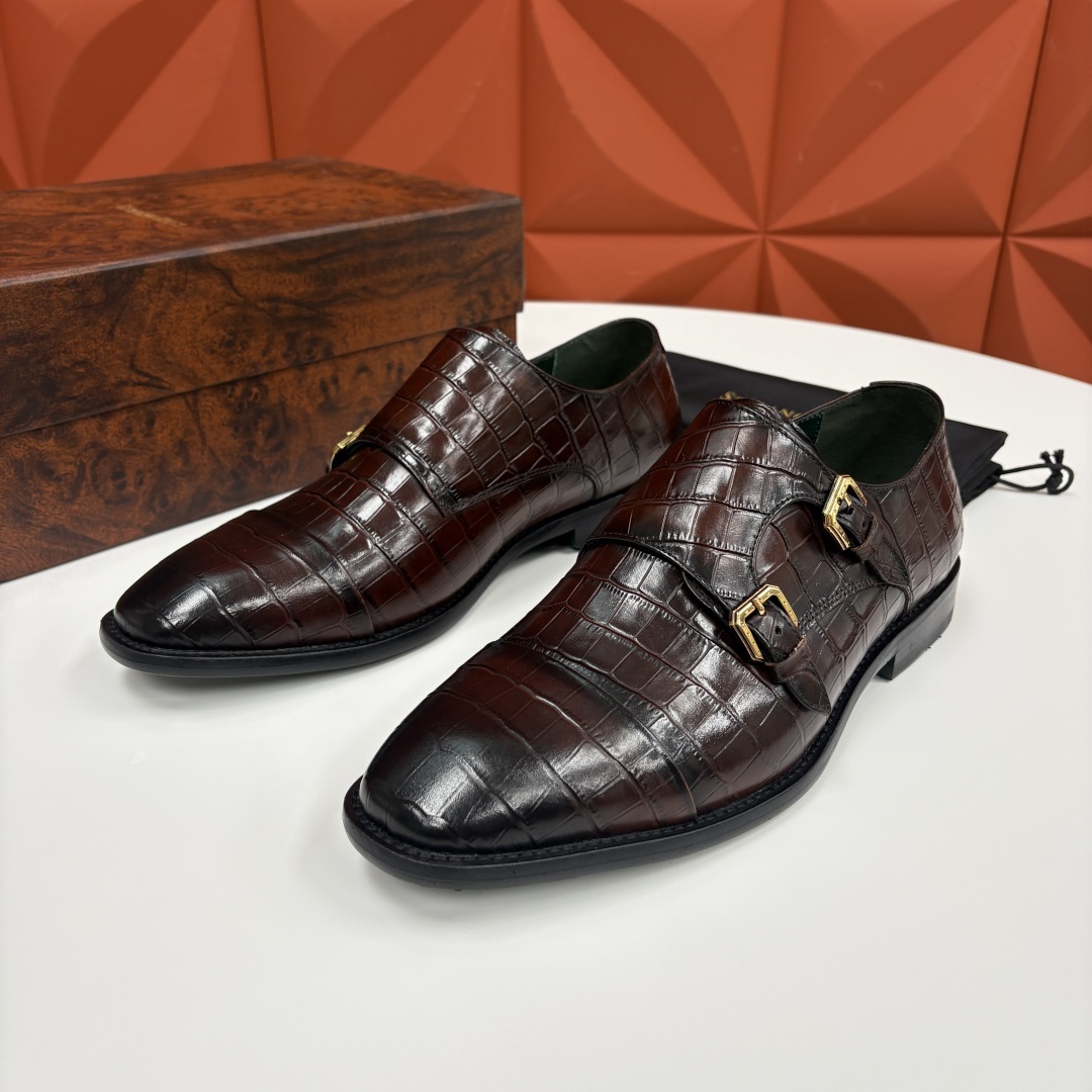 💋💍SR 家新品 Stefano-Ricci史蒂*芬 男士正装鞋🤵皮鞋 双搭扣孟克鞋 采用鳄鱼纹🐊压纹牛