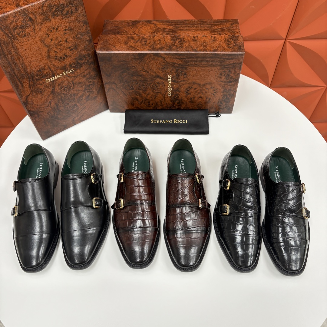 💋💍SR 家新品 Stefano-Ricci史蒂*芬 男士正装鞋🤵皮鞋 双搭扣孟克鞋 采用鳄鱼纹🐊压纹牛