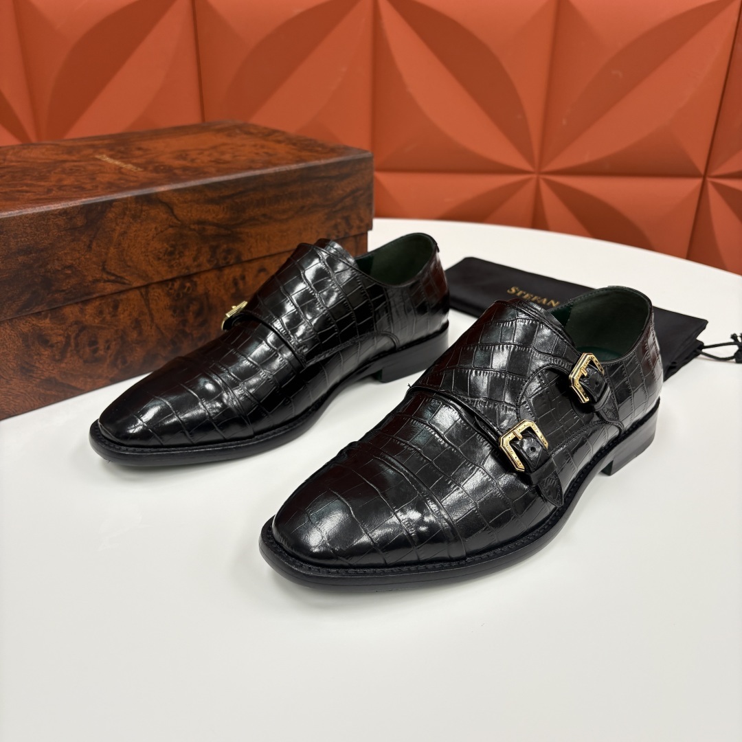 💋💍SR 家新品 Stefano-Ricci史蒂*芬 男士正装鞋🤵皮鞋 双搭扣孟克鞋 采用鳄鱼纹🐊压纹牛