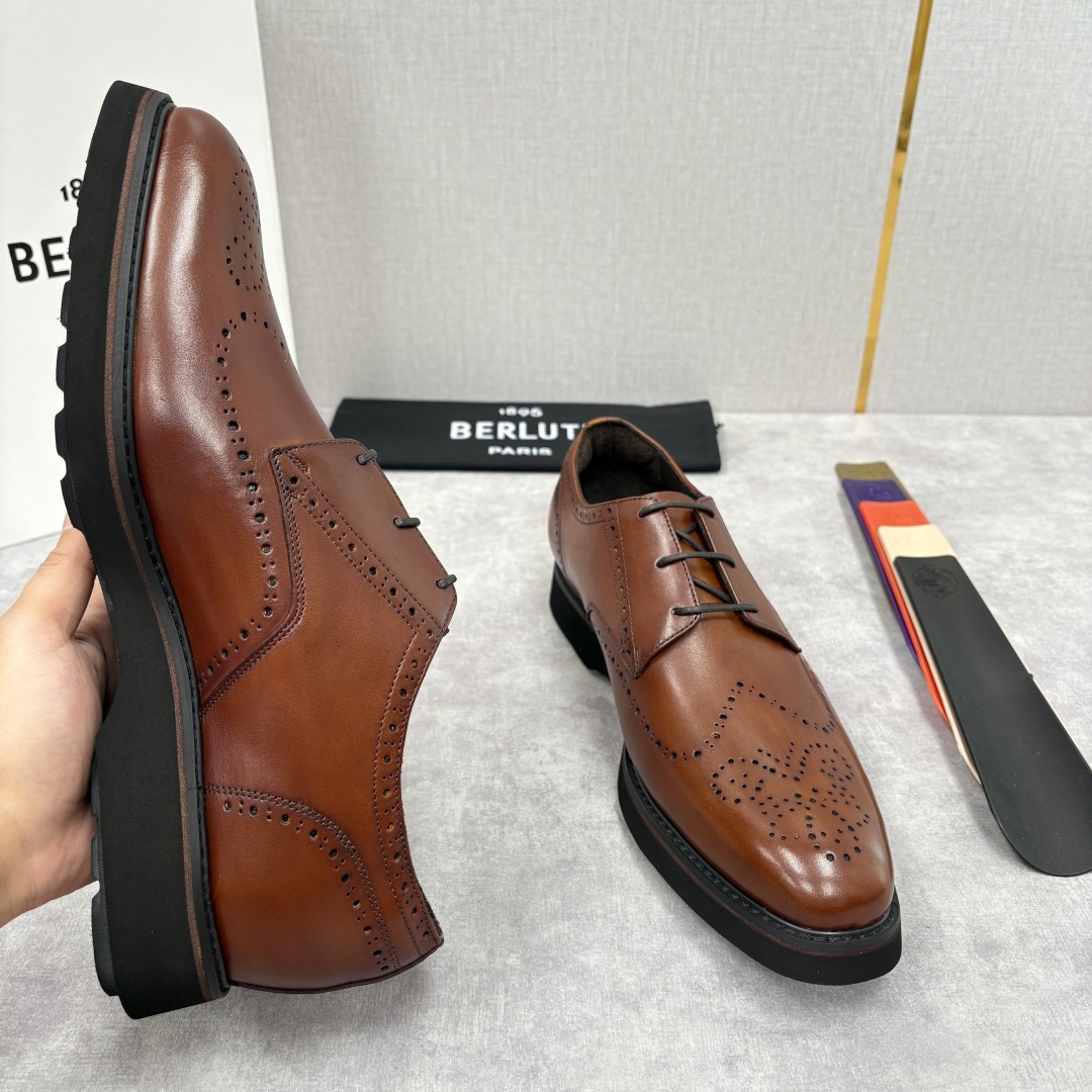 💋 💍 BERLUT* 布鲁提 New Alessio皮革布洛克雕花牛津鞋 官方 17,100 男士厚底