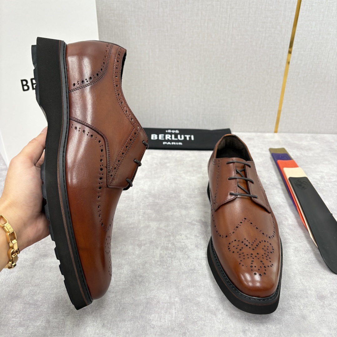 💋 💍 BERLUT* 布鲁提 New Alessio皮革布洛克雕花牛津鞋 官方 17,100 男士厚底
