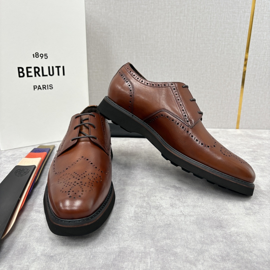 💋 💍 BERLUT* 布鲁提 New Alessio皮革布洛克雕花牛津鞋 官方 17,100 男士厚底