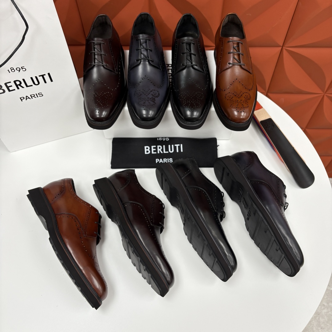 💋 💍 BERLUT* 布鲁提 New Alessio皮革布洛克雕花牛津鞋 官方 17,100 男士厚底