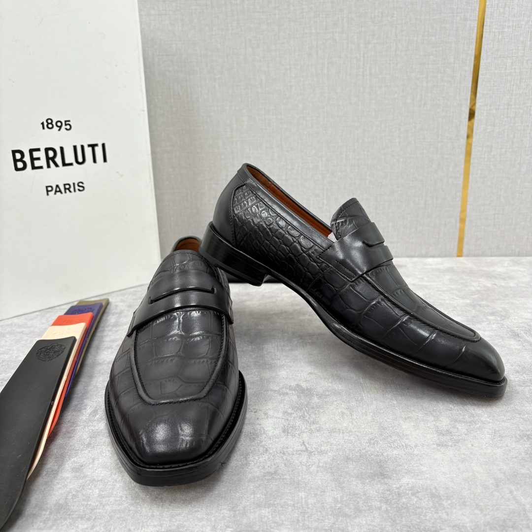 💋💍BERLUT* 布鲁提 新品男士乐福鞋皮鞋 Berlut*的一款标志性鞋履 意大利进口/鳄鱼纹压纹牛