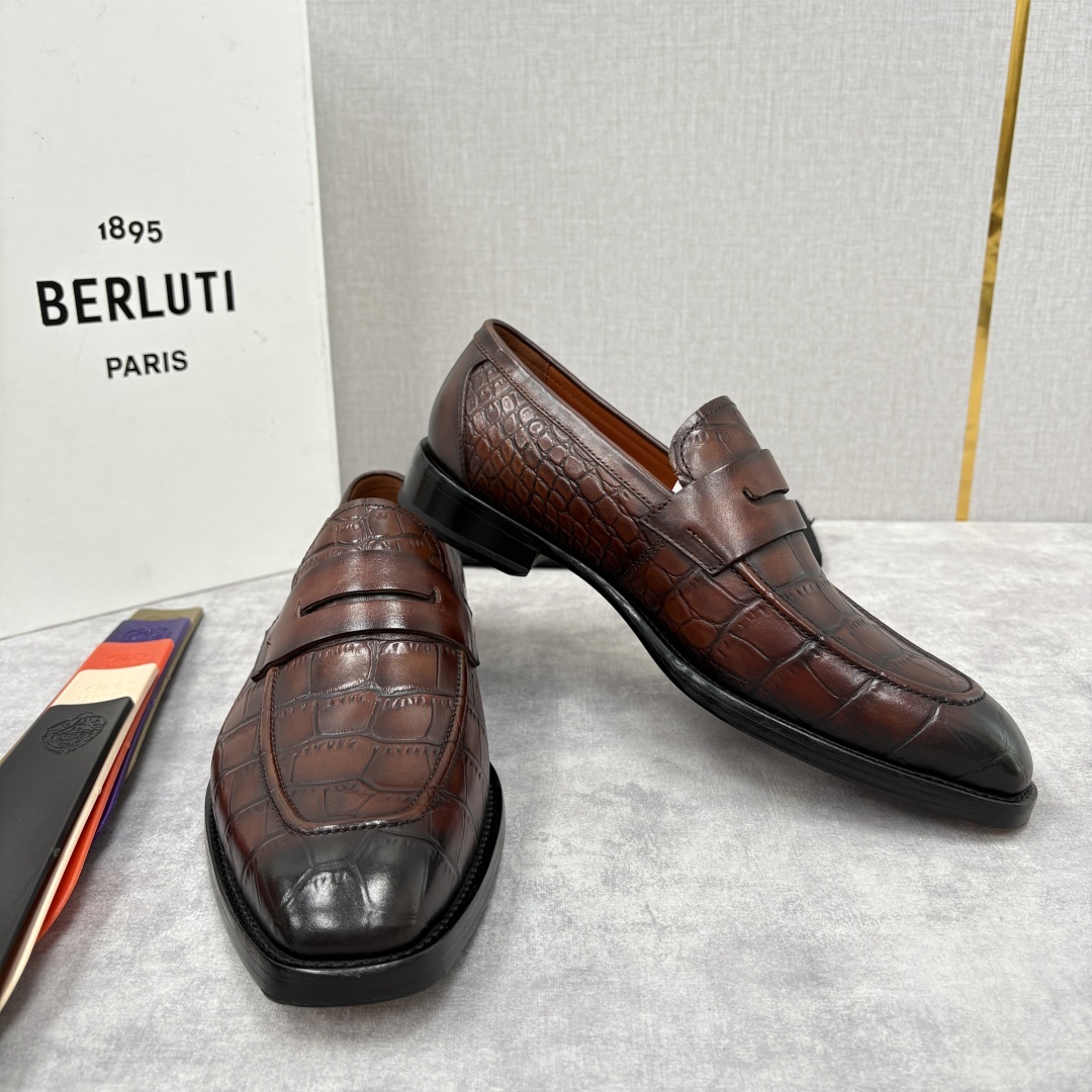💋💍BERLUT* 布鲁提 新品男士乐福鞋皮鞋 Berlut*的一款标志性鞋履 意大利进口/鳄鱼纹压纹牛