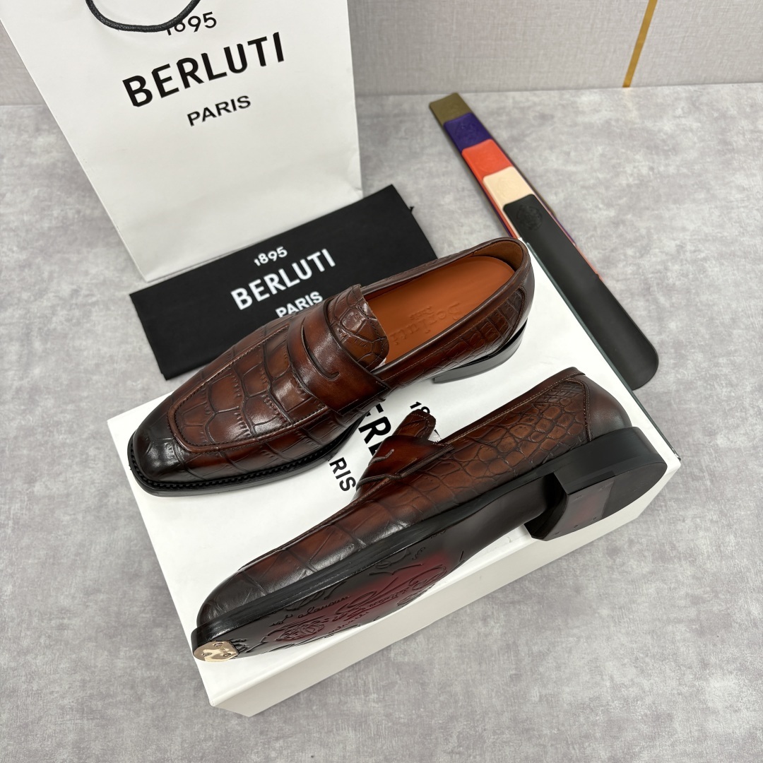 💋💍BERLUT* 布鲁提 新品男士乐福鞋皮鞋 Berlut*的一款标志性鞋履 意大利进口/鳄鱼纹压纹牛
