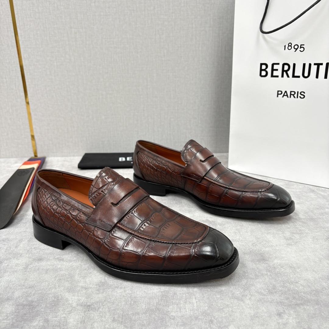 💋💍BERLUT* 布鲁提 新品男士乐福鞋皮鞋 Berlut*的一款标志性鞋履 意大利进口/鳄鱼纹压纹牛