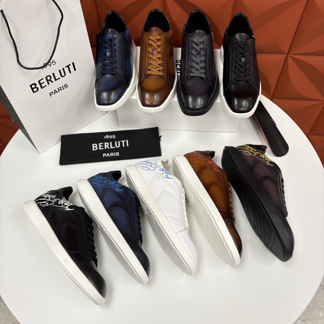 💋💍Berlut* 布鲁提 新款刀锋造型板鞋来袭 新品Stellar Scritto刺青手绘图纹休闲运动