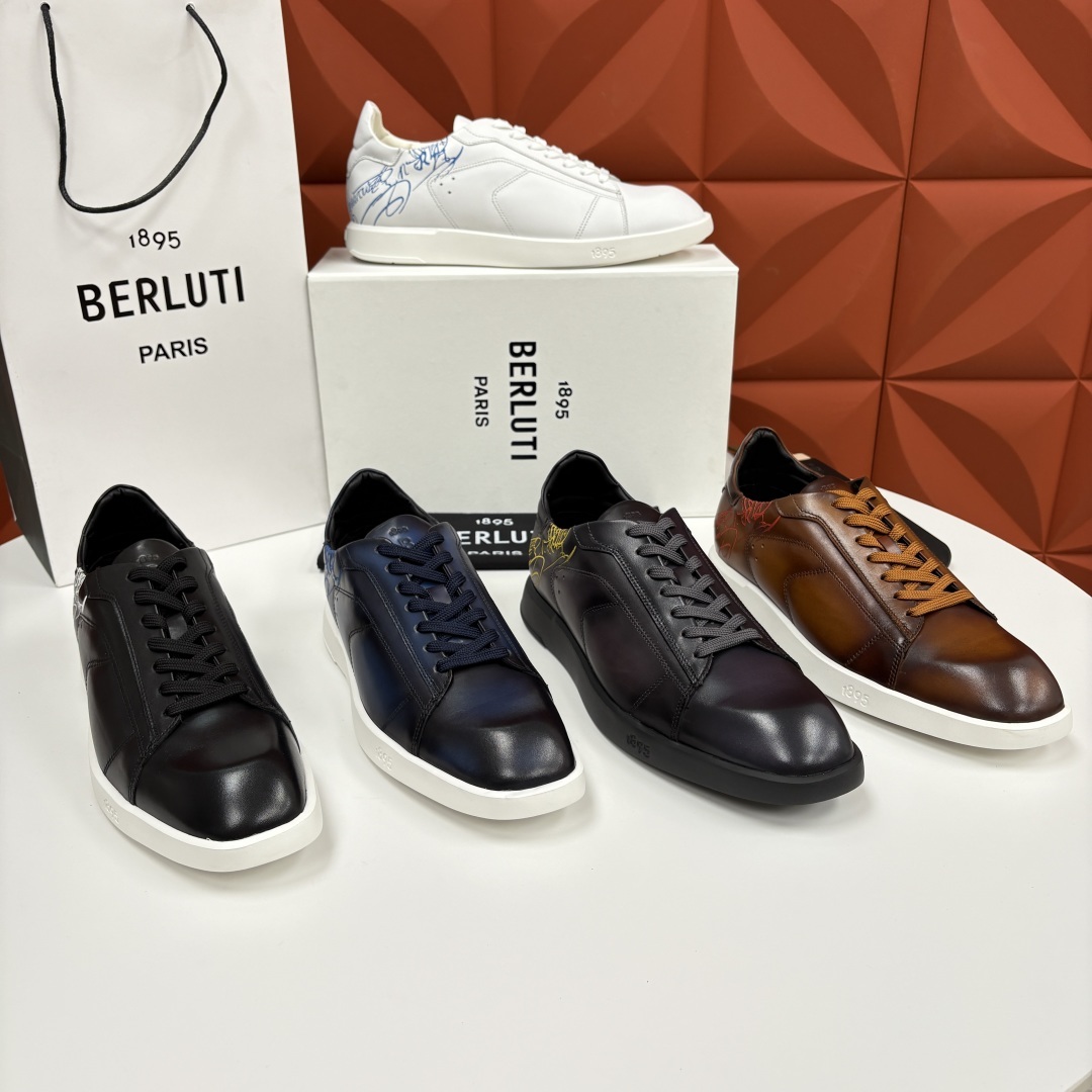 💋💍Berlut* 布鲁提 新款刀锋造型板鞋来袭 新品Stellar Scritto刺青手绘图纹休闲运动