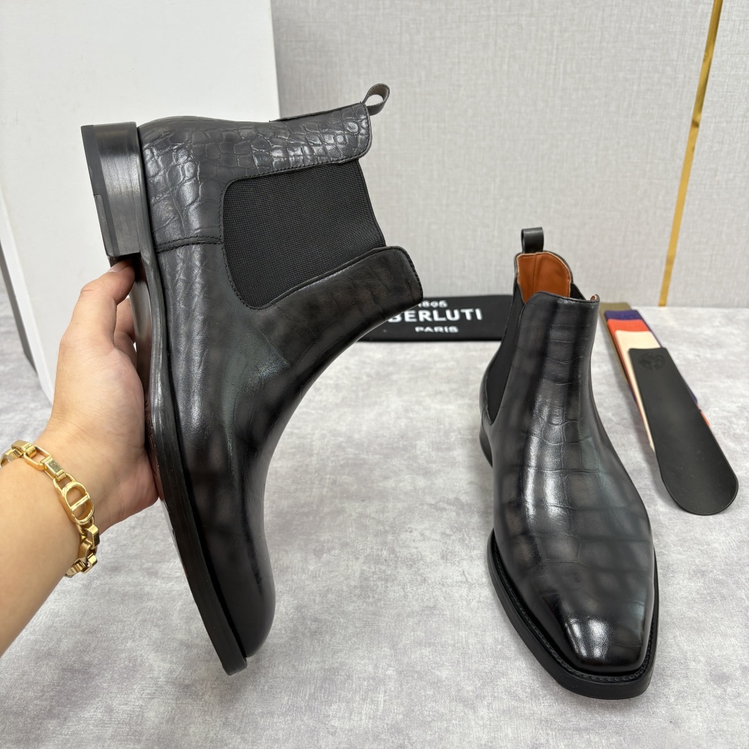 💋💍Berlut* 布鲁提 新品踝靴男士靴子 切尔西皮靴 以精湛工艺诠释奢华鞋履美学 这款靴子采用压纹鳄