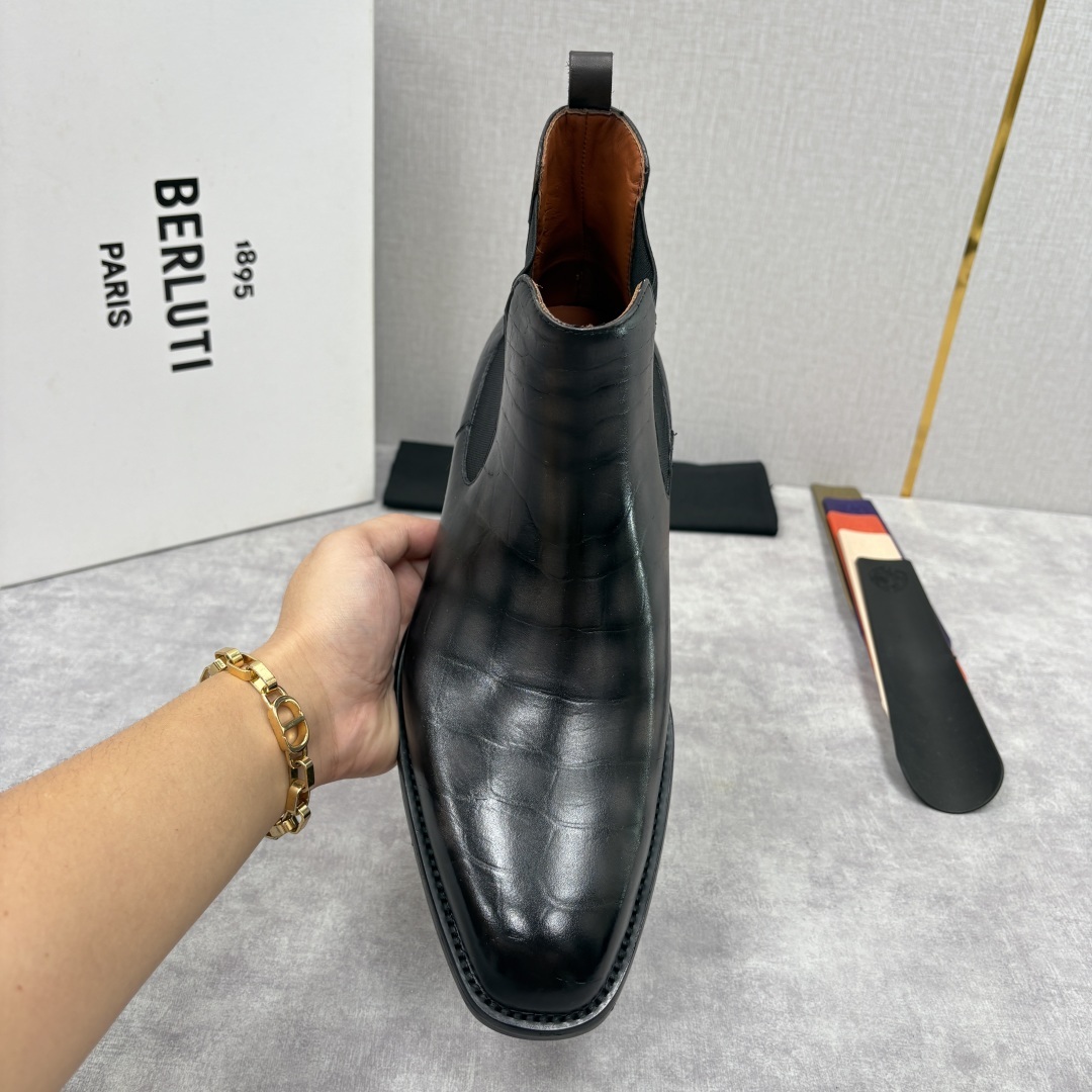 💋💍Berlut* 布鲁提 新品踝靴男士靴子 切尔西皮靴 以精湛工艺诠释奢华鞋履美学 这款靴子采用压纹鳄