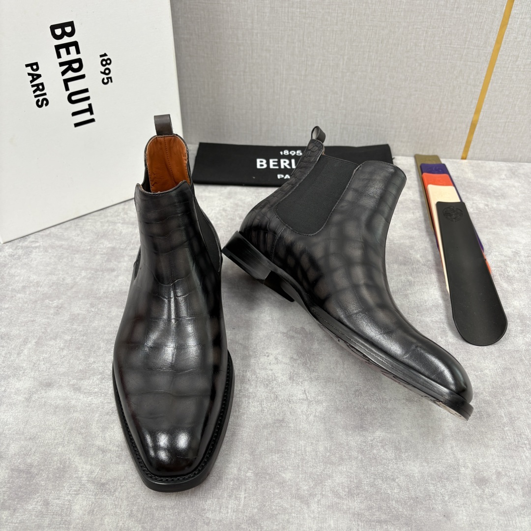 💋💍Berlut* 布鲁提 新品踝靴男士靴子 切尔西皮靴 以精湛工艺诠释奢华鞋履美学 这款靴子采用压纹鳄