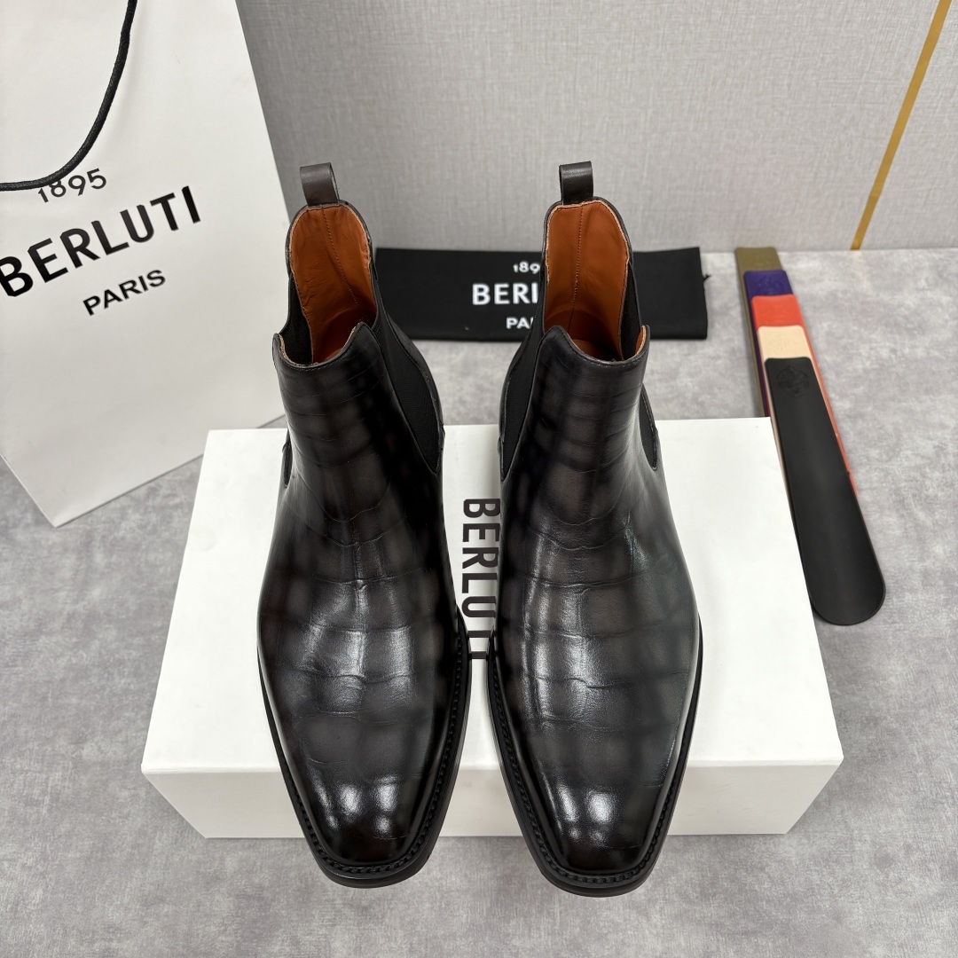 💋💍Berlut* 布鲁提 新品踝靴男士靴子 切尔西皮靴 以精湛工艺诠释奢华鞋履美学 这款靴子采用压纹鳄