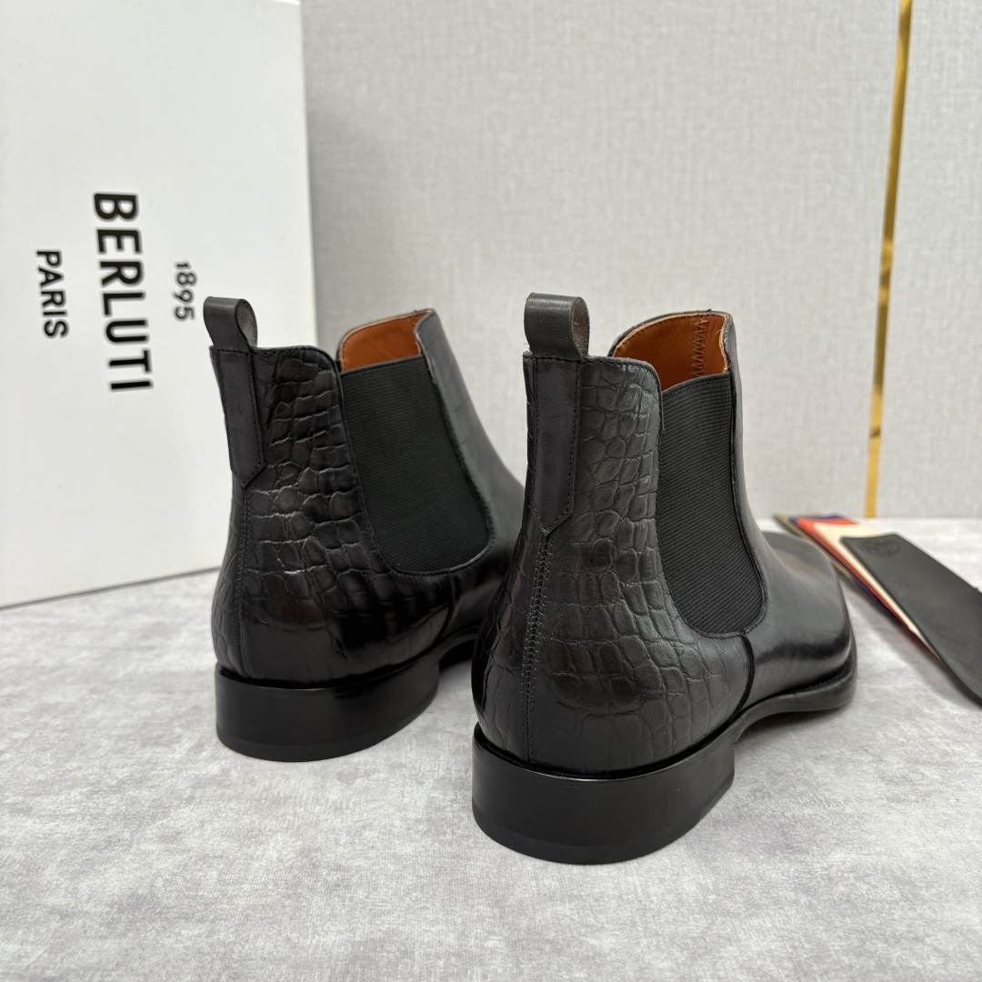 💋💍Berlut* 布鲁提 新品踝靴男士靴子 切尔西皮靴 以精湛工艺诠释奢华鞋履美学 这款靴子采用压纹鳄