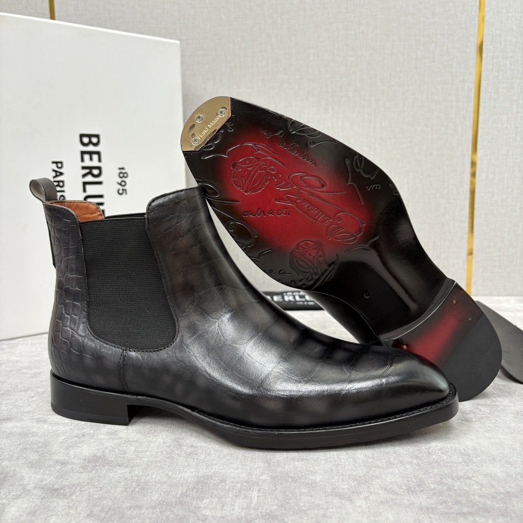 💋💍Berlut* 布鲁提 新品踝靴男士靴子 切尔西皮靴 以精湛工艺诠释奢华鞋履美学 这款靴子采用压纹鳄