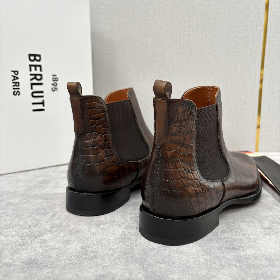 💋💍Berlut* 布鲁提 新品踝靴男士靴子 切尔西皮靴 以精湛工艺诠释奢华鞋履美学 这款靴子采用压纹鳄