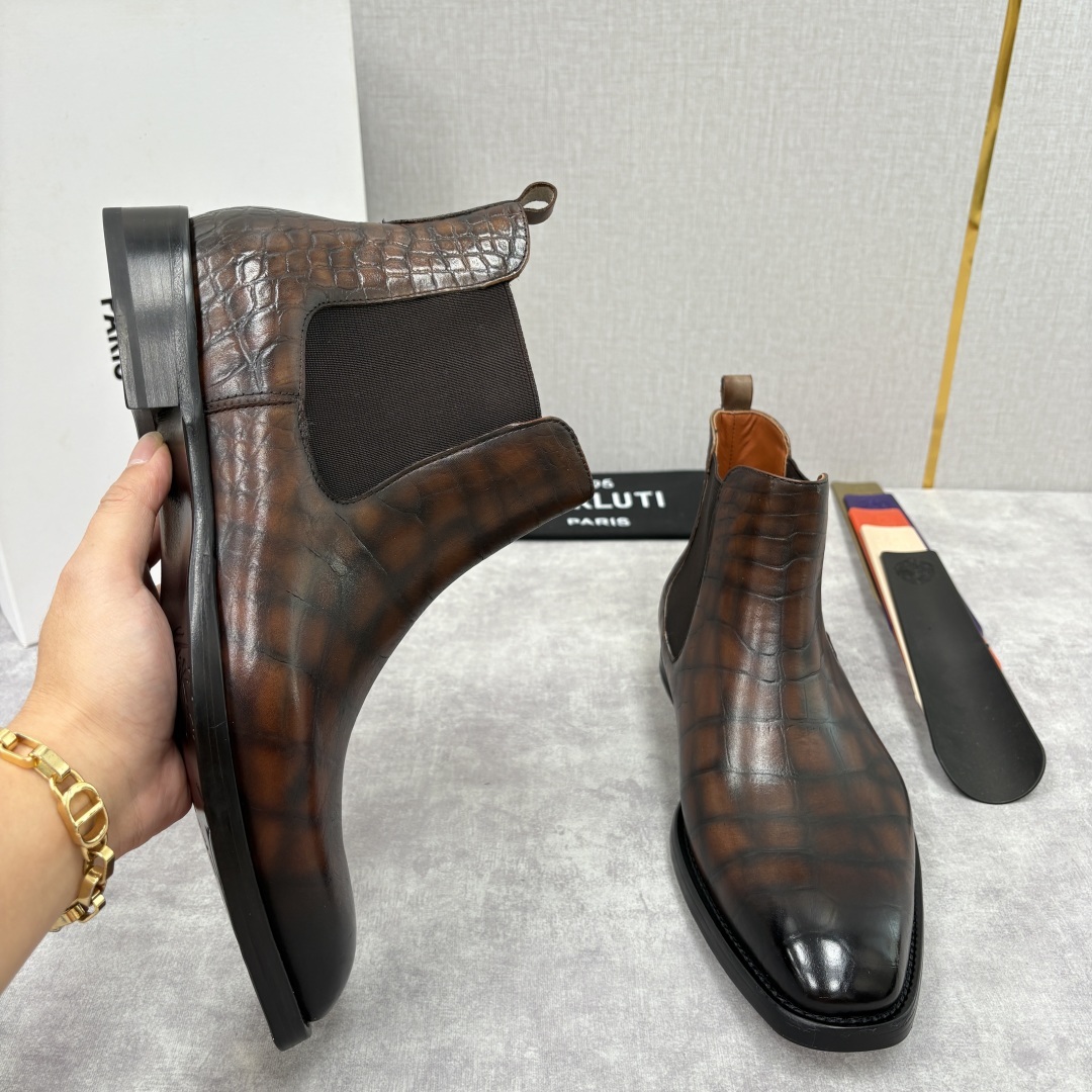 💋💍Berlut* 布鲁提 新品踝靴男士靴子 切尔西皮靴 以精湛工艺诠释奢华鞋履美学 这款靴子采用压纹鳄