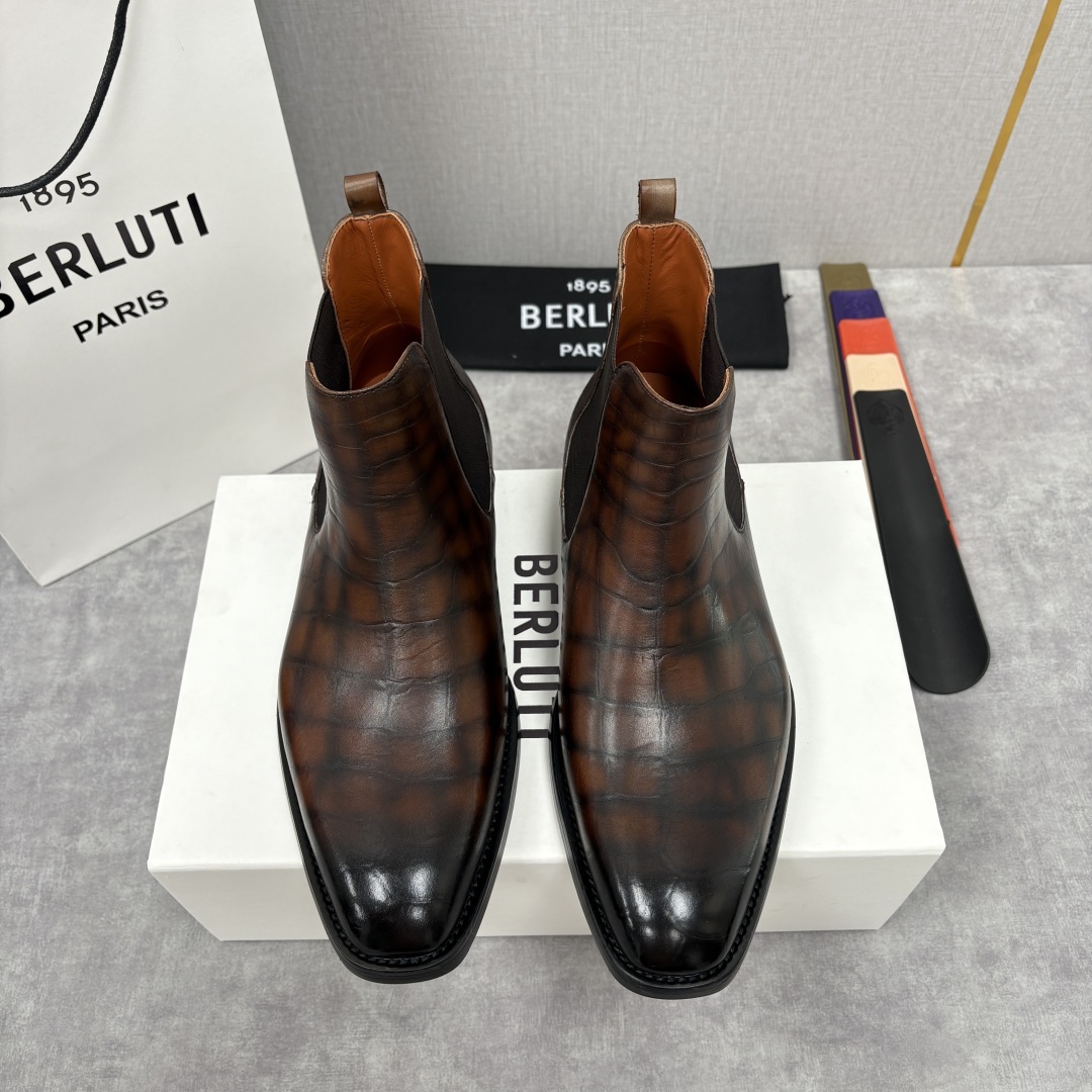 💋💍Berlut* 布鲁提 新品踝靴男士靴子 切尔西皮靴 以精湛工艺诠释奢华鞋履美学 这款靴子采用压纹鳄