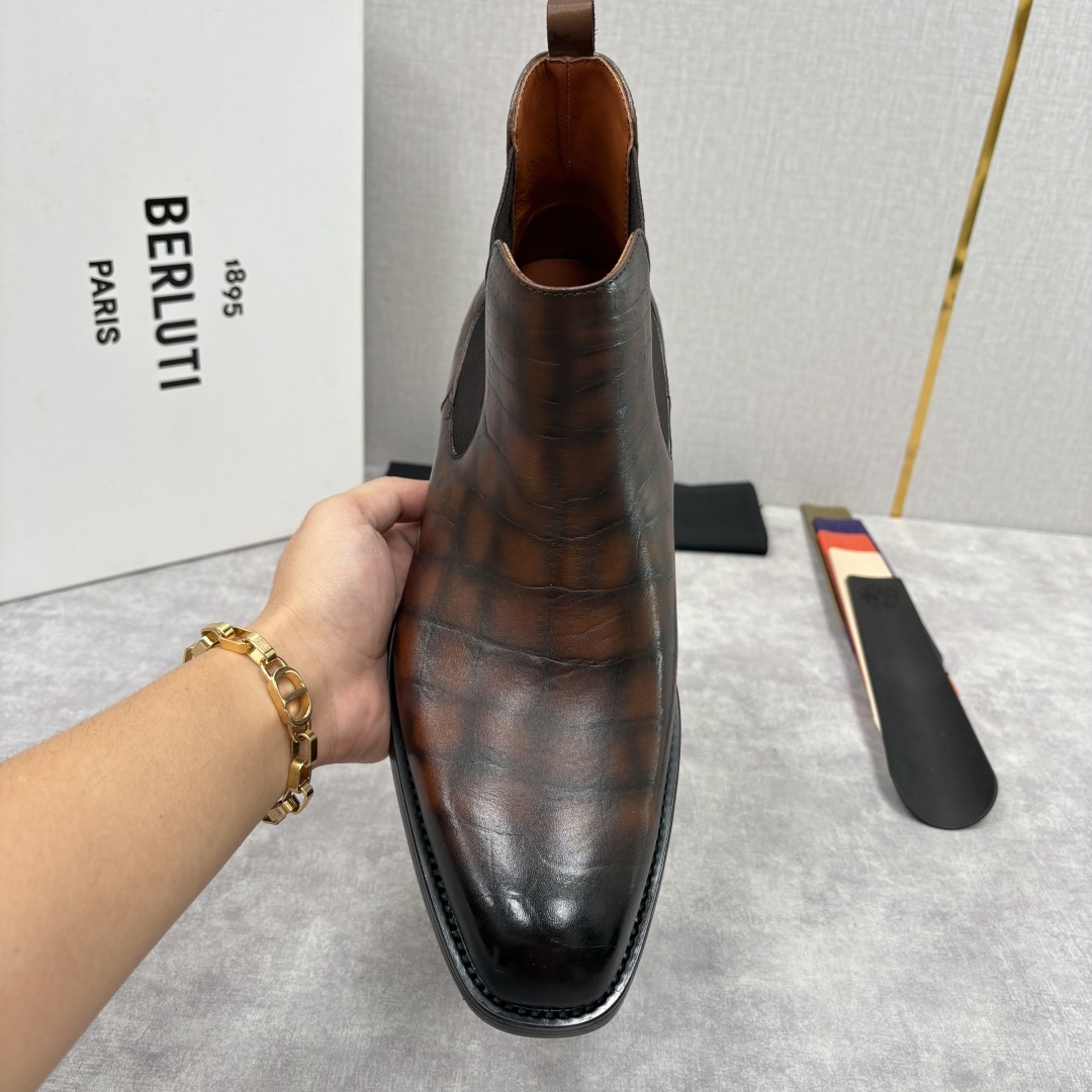 💋💍Berlut* 布鲁提 新品踝靴男士靴子 切尔西皮靴 以精湛工艺诠释奢华鞋履美学 这款靴子采用压纹鳄