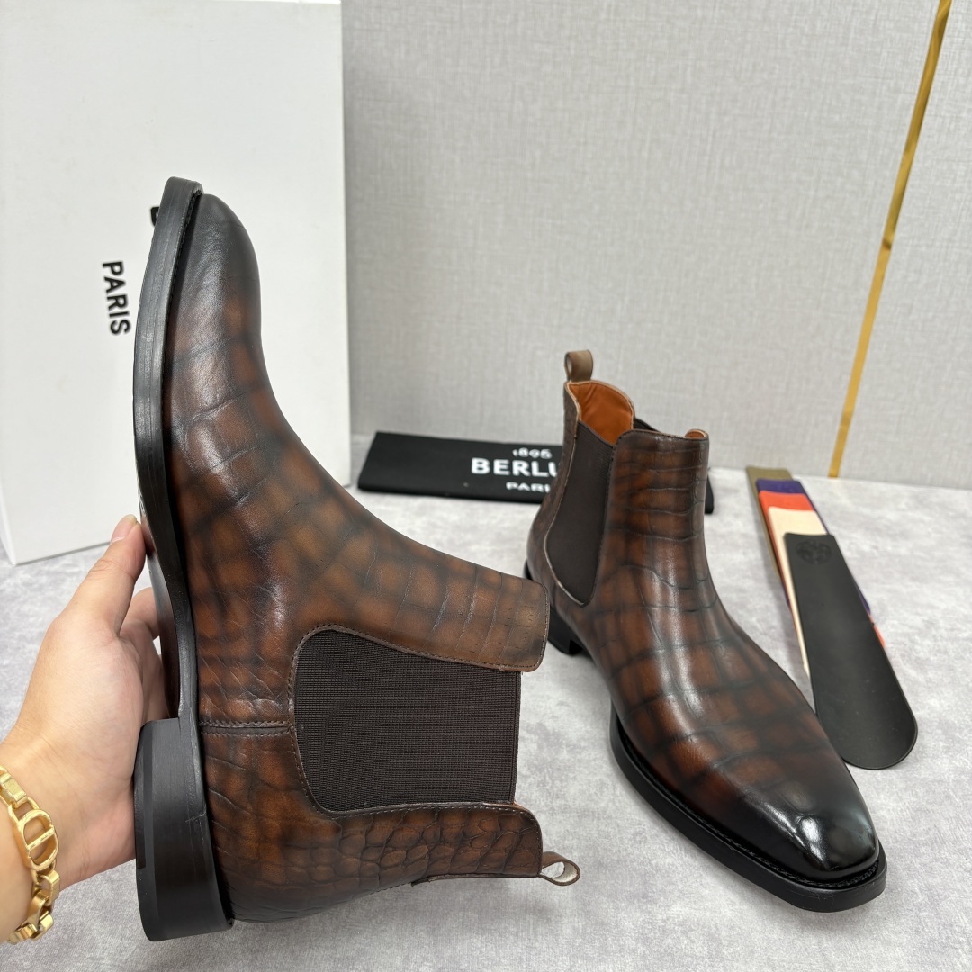 💋💍Berlut* 布鲁提 新品踝靴男士靴子 切尔西皮靴 以精湛工艺诠释奢华鞋履美学 这款靴子采用压纹鳄