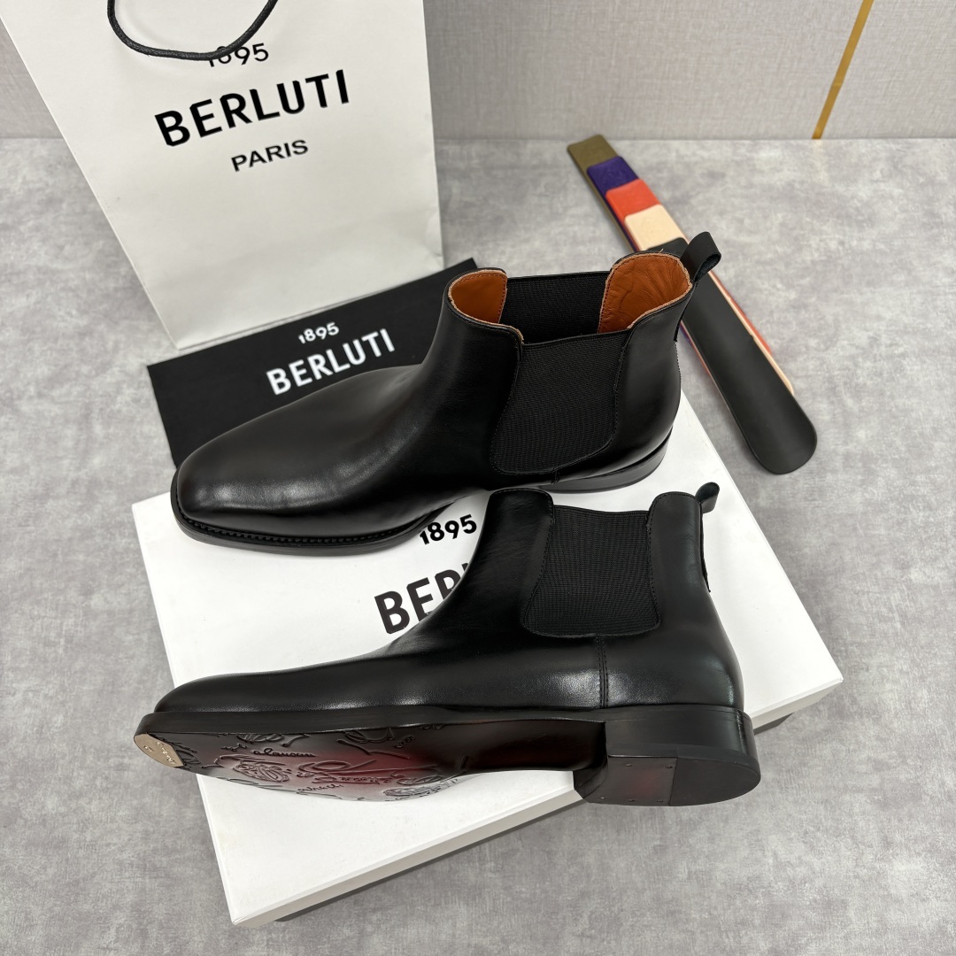 💋💍Berlut* 布鲁提 新品踝靴男士靴子 切尔西皮靴 以精湛工艺诠释奢华鞋履美学 这款靴子采用压纹鳄