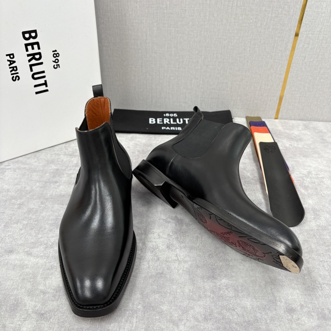 💋💍Berlut* 布鲁提 新品踝靴男士靴子 切尔西皮靴 以精湛工艺诠释奢华鞋履美学 这款靴子采用压纹鳄