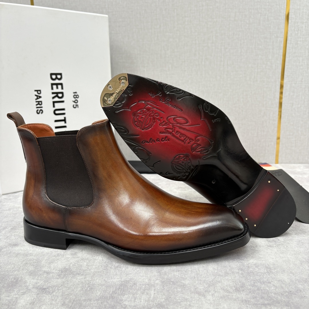 💋💍Berlut* 布鲁提 新品踝靴男士靴子 切尔西皮靴 以精湛工艺诠释奢华鞋履美学 这款靴子采用压纹鳄