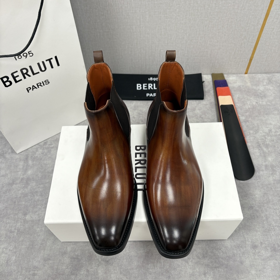 💋💍Berlut* 布鲁提 新品踝靴男士靴子 切尔西皮靴 以精湛工艺诠释奢华鞋履美学 这款靴子采用压纹鳄