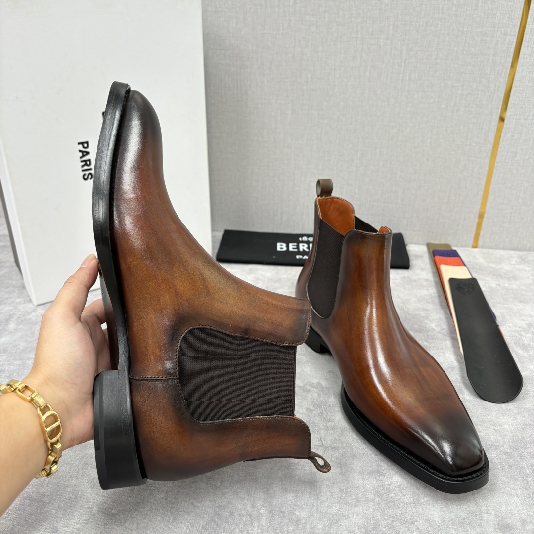 💋💍Berlut* 布鲁提 新品踝靴男士靴子 切尔西皮靴 以精湛工艺诠释奢华鞋履美学 这款靴子采用压纹鳄