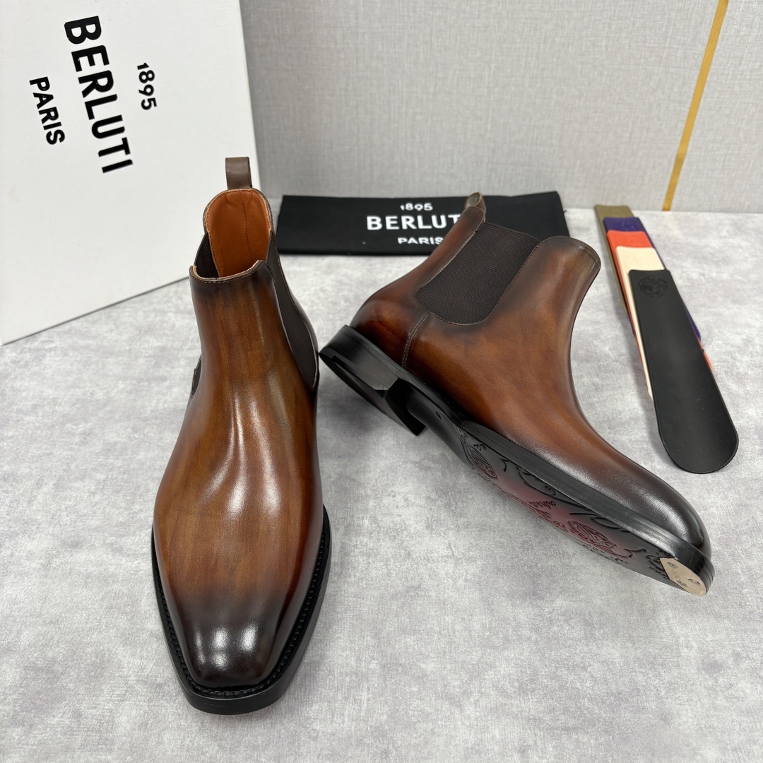 💋💍Berlut* 布鲁提 新品踝靴男士靴子 切尔西皮靴 以精湛工艺诠释奢华鞋履美学 这款靴子采用压纹鳄