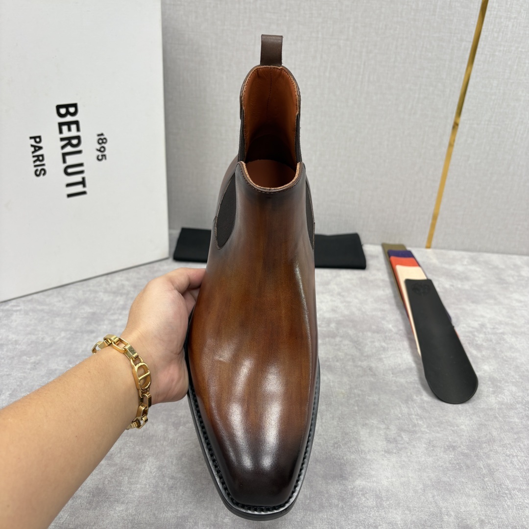 💋💍Berlut* 布鲁提 新品踝靴男士靴子 切尔西皮靴 以精湛工艺诠释奢华鞋履美学 这款靴子采用压纹鳄