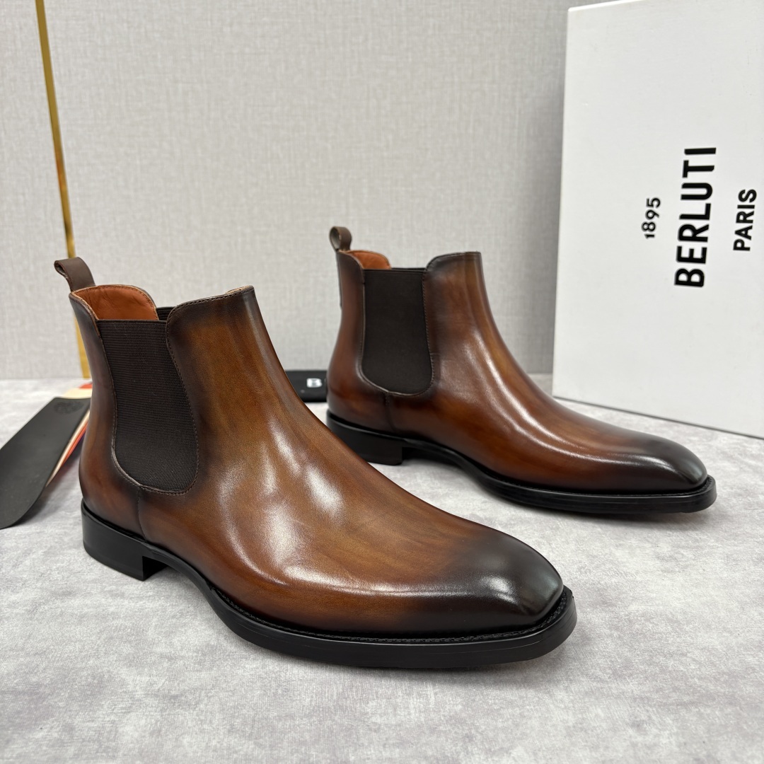 💋💍Berlut* 布鲁提 新品踝靴男士靴子 切尔西皮靴 以精湛工艺诠释奢华鞋履美学 这款靴子采用压纹鳄
