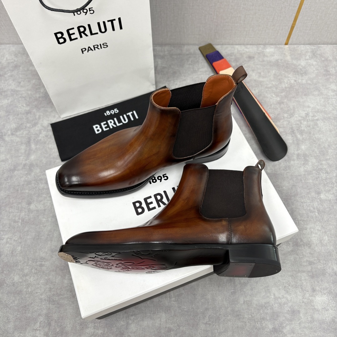 💋💍Berlut* 布鲁提 新品踝靴男士靴子 切尔西皮靴 以精湛工艺诠释奢华鞋履美学 这款靴子采用压纹鳄