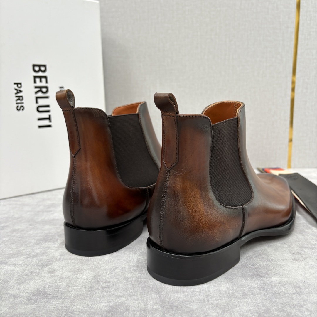 💋💍Berlut* 布鲁提 新品踝靴男士靴子 切尔西皮靴 以精湛工艺诠释奢华鞋履美学 这款靴子采用压纹鳄