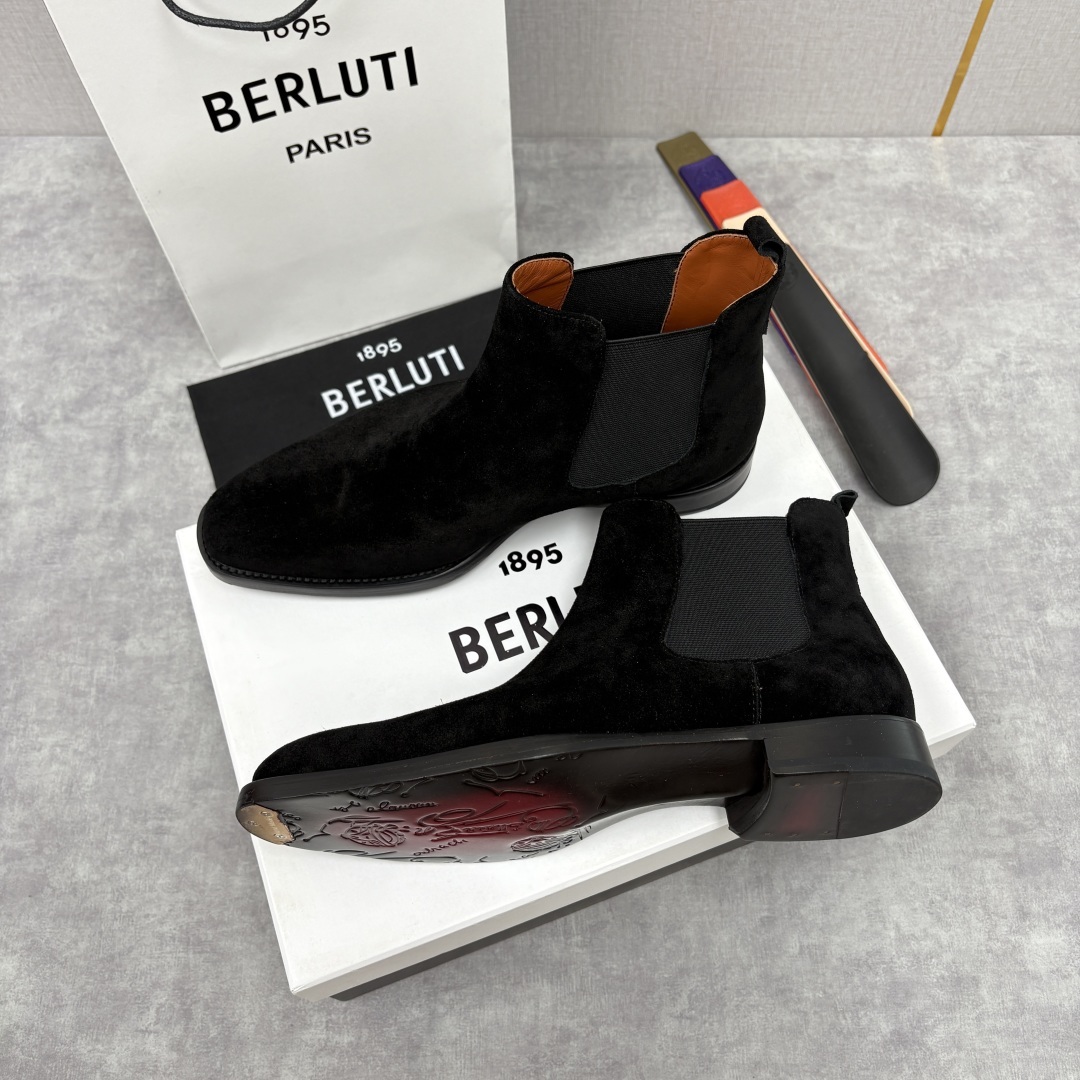 💋💍Berlut* 布鲁提 新品踝靴男士靴子 切尔西皮靴 以精湛工艺诠释奢华鞋履美学 这款靴子采用压纹鳄