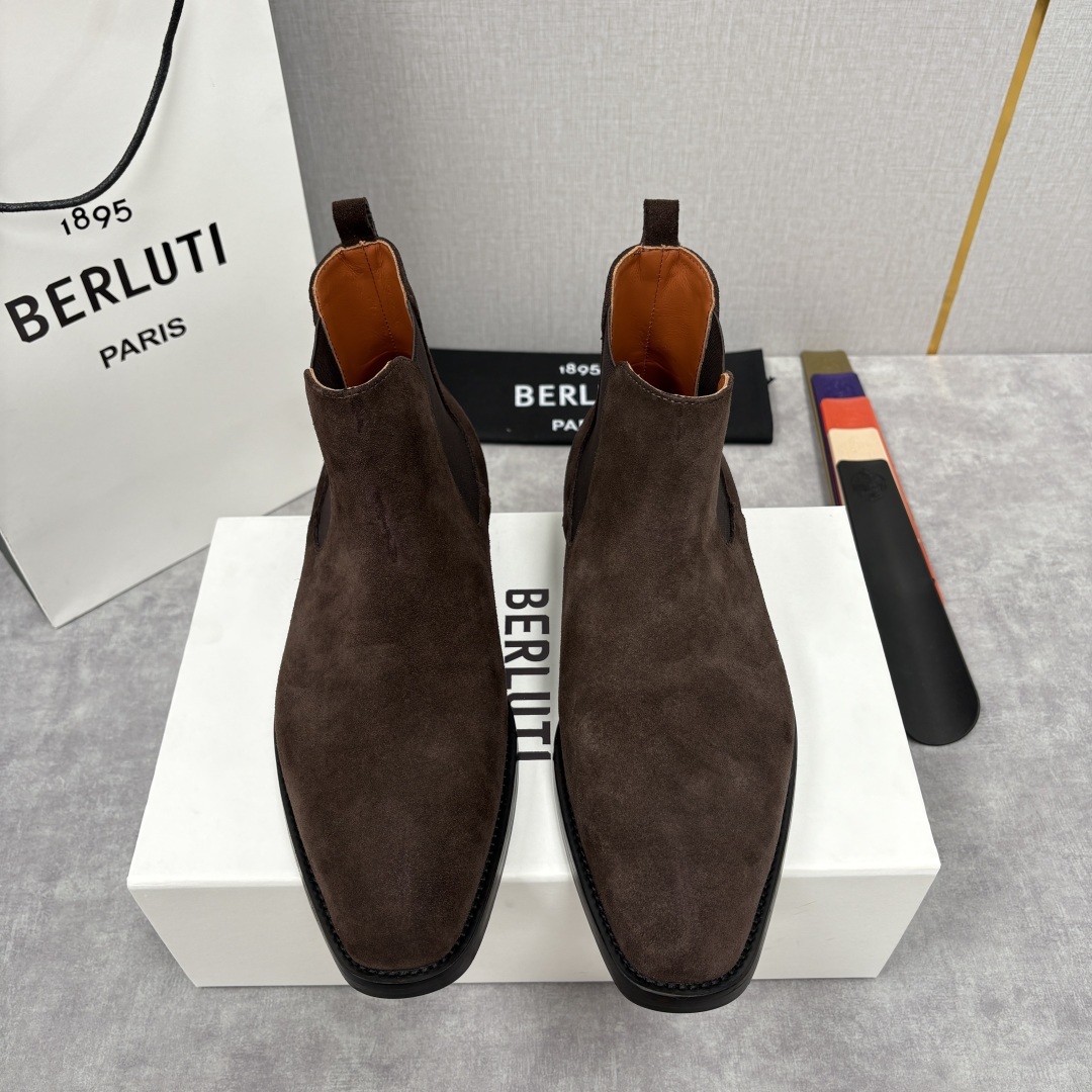 💋💍Berlut* 布鲁提 新品踝靴男士靴子 切尔西皮靴 以精湛工艺诠释奢华鞋履美学 这款靴子采用压纹鳄